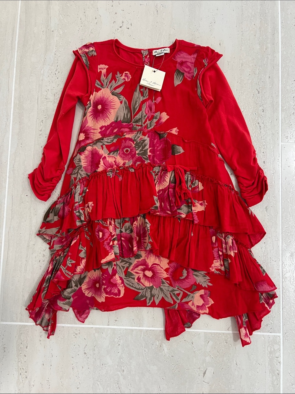 Tea Collection Girls' Red Floral Ruffle Dress